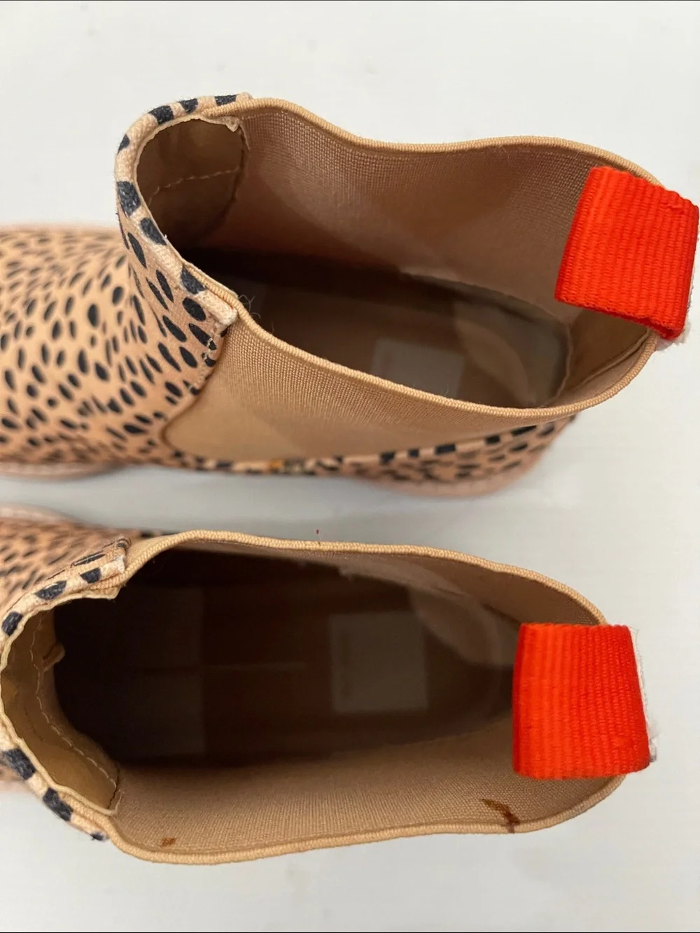 Dolce Vita Leopard Print Chelsea Boot in Tan and Black with Red Pull Tab Women’